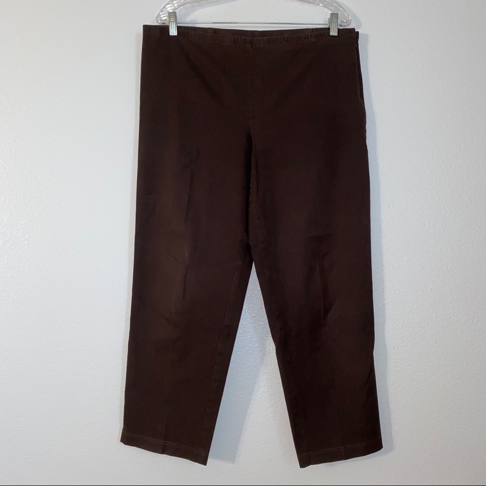 Eileen Fisher Brown Cropped Tapered Leg Ankle Pull On Stretch Pants Womens M